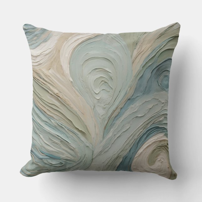 Teal Blue Green Beige Abstract Design Throw Pillow (Front)