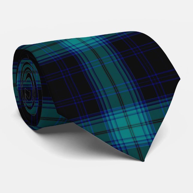 Teal Blue Green Blackwatch Tartan Plaid Flannel Neck Tie (Rolled)