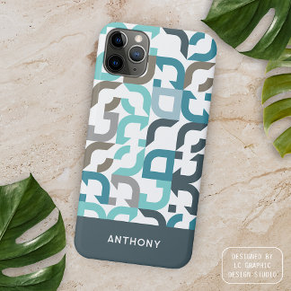 Teal Blue Green Brown Gray Midcentury Art Pattern iPhone 15 Pro Max Case