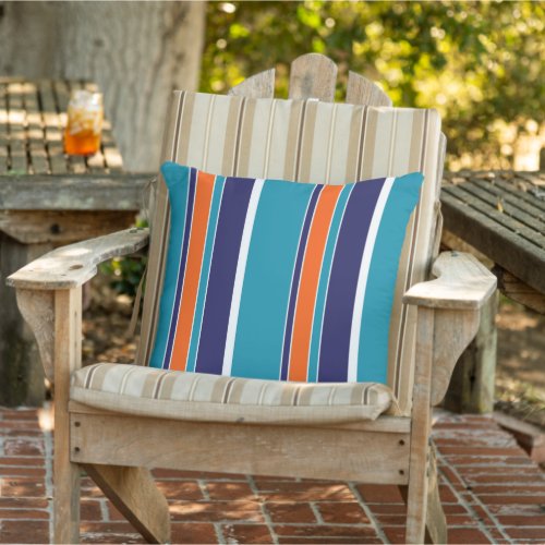 Teal Blue Green Burnt Sienna White Stripes Pattern Outdoor Pillow