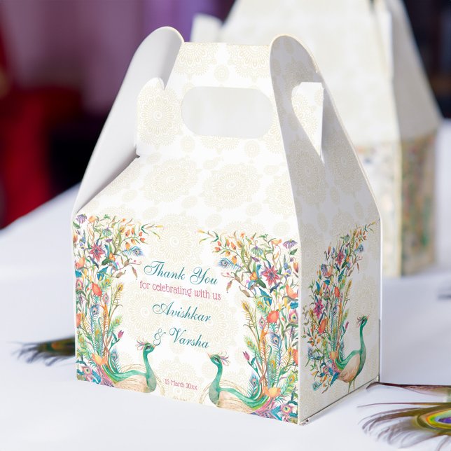 Teal blue green cerise floral peacock favor boxes (Teal blue green cerise floral peacock favor box)