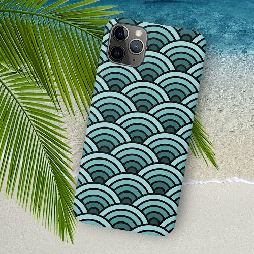 Teal Blue Green Concentric Waves Art Pattern iPhone 11 Pro Max Case