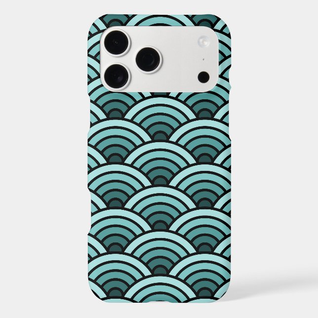 Teal Blue Green Concentric Waves Art Pattern Iphone Case (Back)