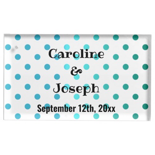 Teal Blue Green Dots Pattern Custom Party Text Place Card Holder