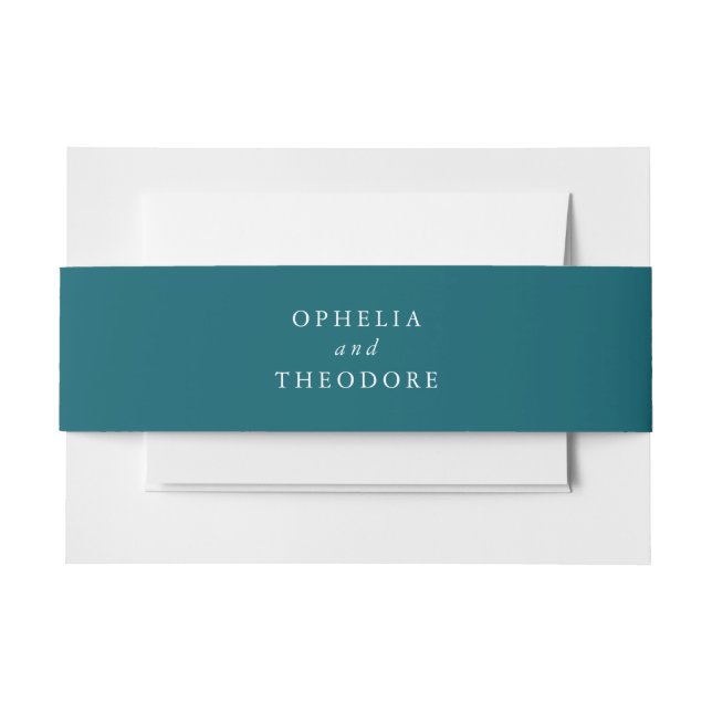 Teal Blue Green Elegant Wedding Invitation Invitation Belly Band (Front Example)