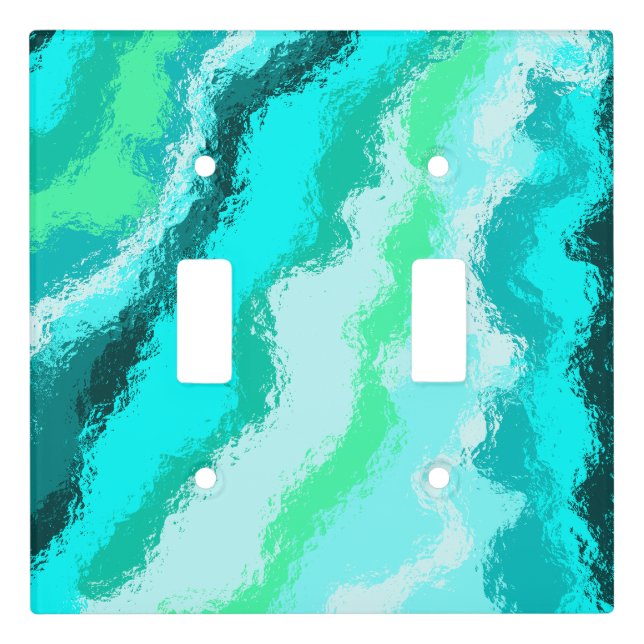 Teal Blue Green Expressive Painterly Pattern Light Switch Cover (Front)