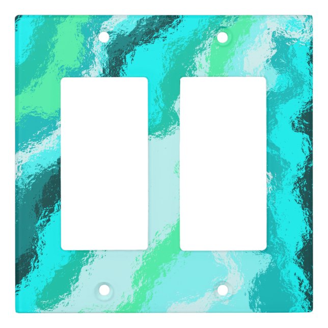 Teal Blue Green Expressive Painterly Pattern Light Switch Cover (Front)