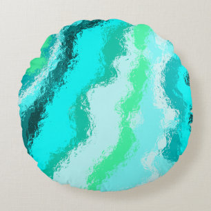 Teal Blue Green Expressive Painterly Pattern Round Pillow
