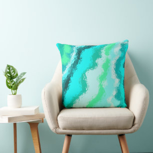 Teal Blue Green Expressive Painterly Pattern Throw Pillow