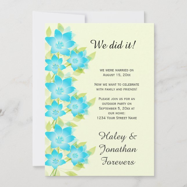 Teal Blue Green Floral Outdoor Reception Only Invitation (Front)