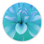 Teal blue green flower petal floral ceramic knob