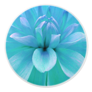 Teal blue green flower petal floral ceramic knob