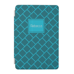 Teal Blue Green Geometric Brick Monogram Pattern iPad Mini Cover
