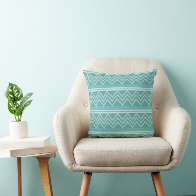 Teal Blue Green Geometric Chevron  Throw Pillow (Chair)