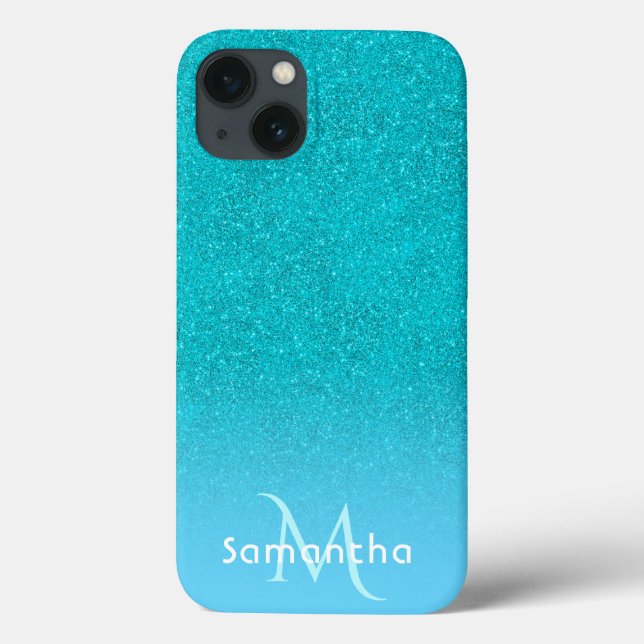 Teal blue green glitter monogram name Case-Mate iPhone case (Back)