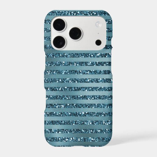 Teal Blue Green Glitter Stripes  iPhone 17 Pro Case