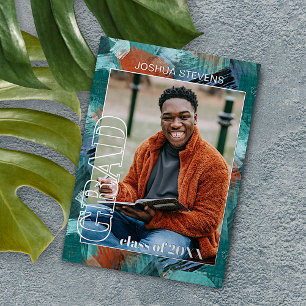 Teal Blue Green Gold Foil Graduation Announcement