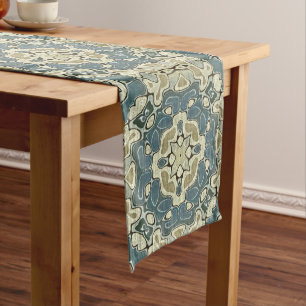 Teal Blue Green Gray Ochre Hip Bohemian Bali Art Medium Table Runner
