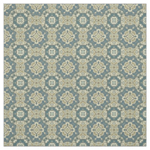 Teal Blue Green Gray Ochre Hip Orient Bali Art Fabric