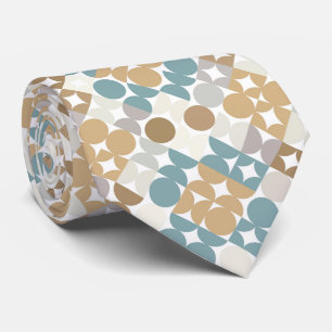 Teal Blue Green Gray Taupe Beige Art Pattern Neck Tie
