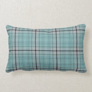 Teal Blue Green Grey Black Tartan Plaid Lumbar Pillow
