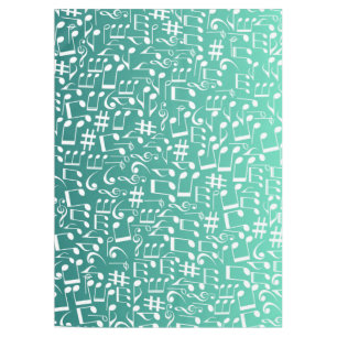 Teal Blue Green Light to Dark Shades Music Notes Tablecloth