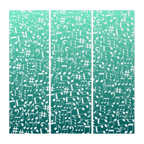 Teal Blue Green Light to Dark Shades Music Notes Triptych