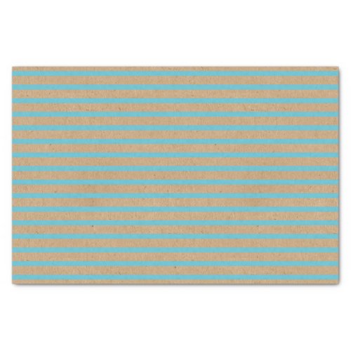 Teal Blue Green Lines Faux Rustic Brown Kraft Tissue Paper
