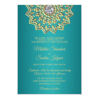 Teal Blue Green Mandala Gold Indian Wedding Card