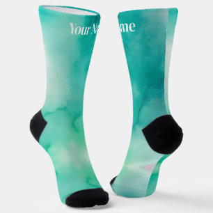 Teal Blue Green Marble   Custom Name Socks