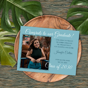 Teal Blue Green Minimalist Graduation Announcement Postcard