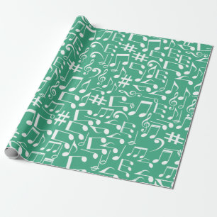 Teal Blue Green Ocean Hues Music Notes Wrapping Paper