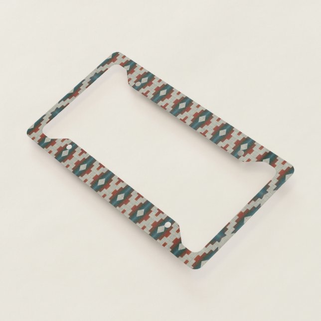 Teal Blue Green Orange Brown Beige Tribal Pattern License Plate Frame (3/4)