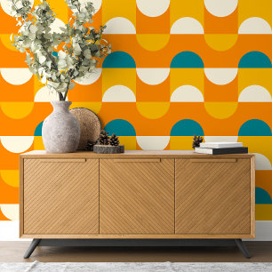 Teal Blue Green Orange Ivory Circles Art Pattern Wallpaper