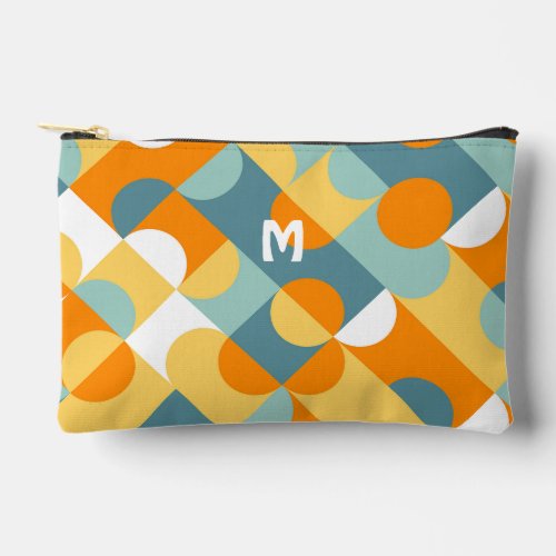 Teal Blue Green Orange Midcentury Circles Pattern Accessory Pouch