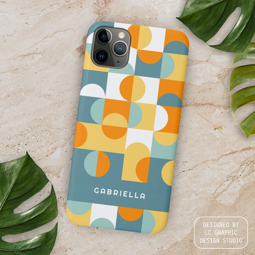 Teal Blue Green Orange Midcentury Circles Pattern iPhone 15 Pro Max Case