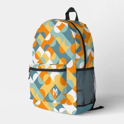 Teal Blue Green Orange Midcentury Circles Pattern Printed Backpack