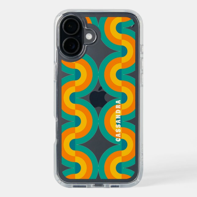 Teal Blue Green Orange Midcentury Circles Pattern Speck iPhone Case (Front (Black))