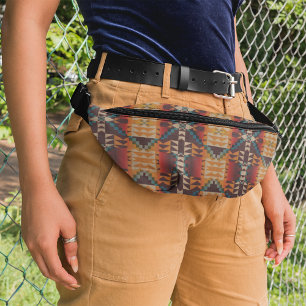Teal Blue Green Orange Red Taupe Beige Tribal Art Fanny Pack