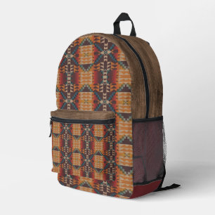 Teal Blue Green Orange Red Taupe Beige Tribal Art Printed Backpack