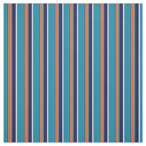 Teal Blue Green Orange White Stripes Art Pattern Fabric