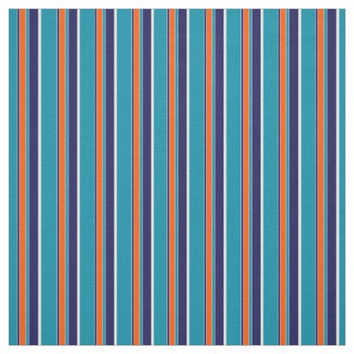 Teal Blue Green Orange White Stripes Art Pattern Fabric