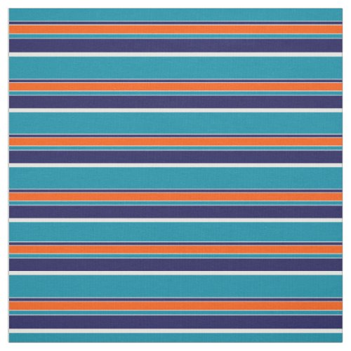 Teal Blue Green Orange White Stripes Art Pattern Fabric