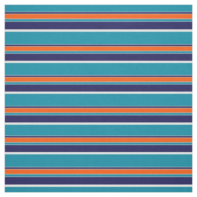 Teal Blue Green Orange White Stripes Art Pattern Fabric (Swatch)