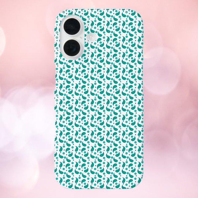 Teal Blue Green Paisley Floral Seamless Pattern Case-Mate iPhone Case (A phone case with a blue and green paisley flower pattern.)