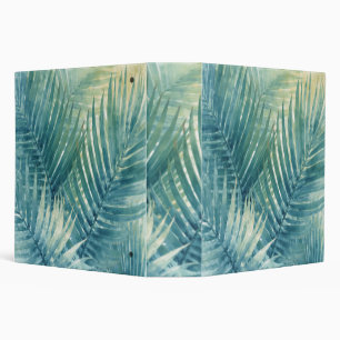 Teal Blue Green Palm Leaves 3 Ring Binder