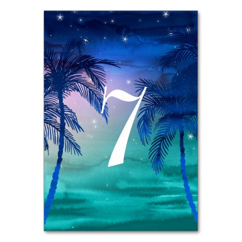 Teal Blue  Green Palm Tree Table Numbers