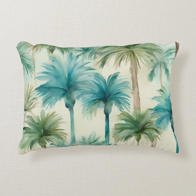 Teal Blue Green Palm Trees Pattern Accent Pillow (Front)