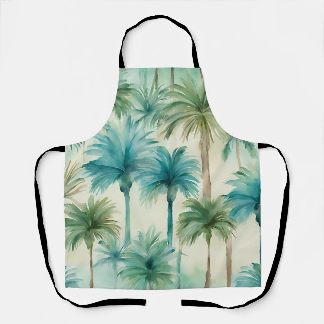 Teal Blue Green Palm Trees Pattern Apron (Front)