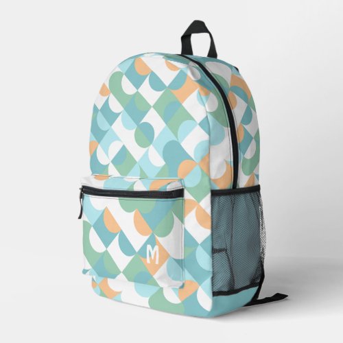 Teal Blue Green Peach Orange Midcentury Art Printed Backpack